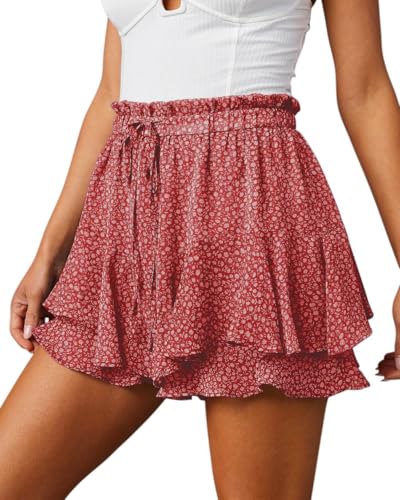 Image of Aoudery Flowy Shorts for Women Casual Boho Floral Skorts Ruffle Mini Skirts Running Tennis Butterfly Chiffon Shorts