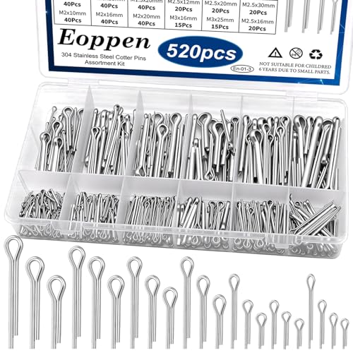 Image of 520Pcs Cotter Pin Assortment Kit - 304 Stainless Steel 24 Sizes Small Cotter Pin Set for Automotive, Trailer, Hitch Pin Lock System
