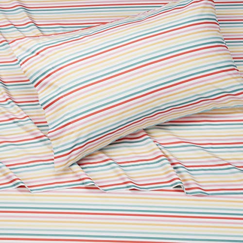 Amazon Basics Kids Rainbow Stripe Soft, Easy-Wash Microfiber Sheet Set - Twin, Multi-Color Rainbow #TOP1