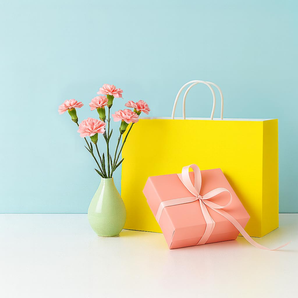 SUNCOLOR Yellow Gift Bags with Handles, 13x10x5.5 Inch Large Paper Bags for Birthday Party Wedding Shopping, 25 Pack