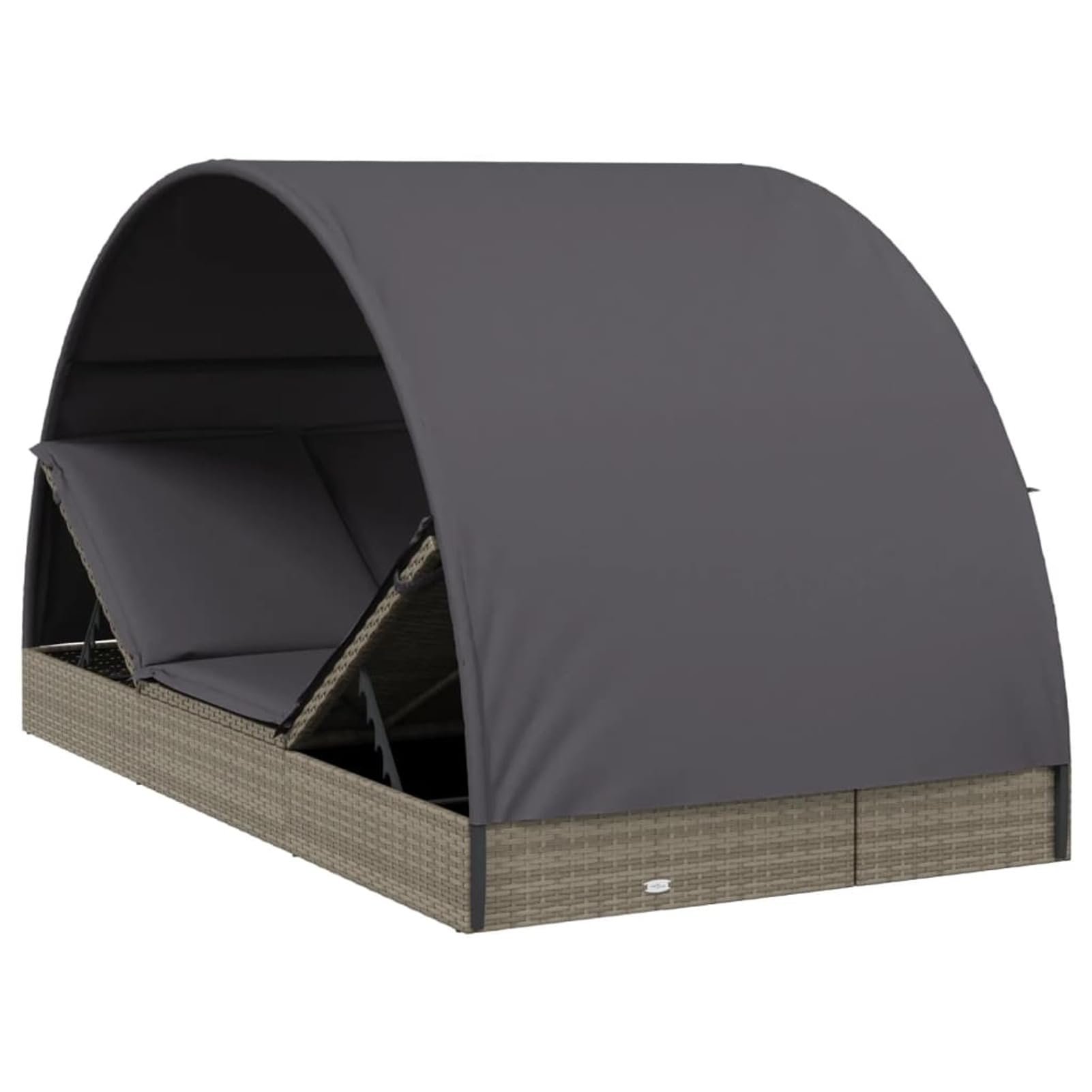 Homgoday Lit double toit rond gris 211 x 112 x 140 cm Polyrotin, chaises longues, canapé-lit, meubles de jardin, lit de piscine, pour terrasse extérieure, balcon