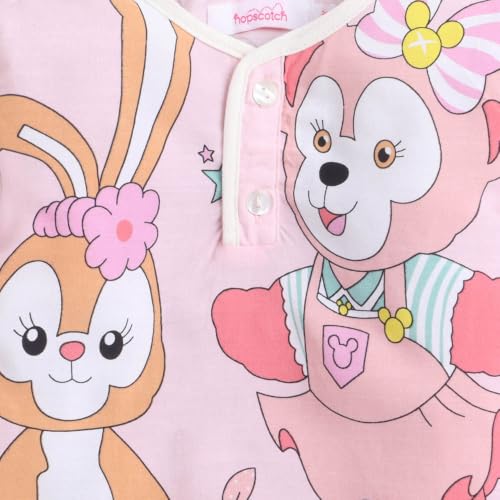 Image of Hopscotch Girls Viscose Blend All-Over Print Top and Pajama Set in Peach Color