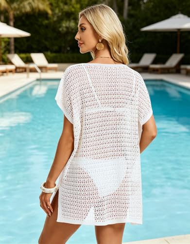 shermie Women Floral Swimsuit Cover Up Short Sleeve V Neck Loose Casual Crochet Top — view 4