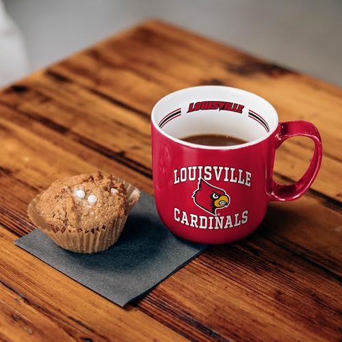 Image of Logo Brands NCAA Louisville Cardinals 15 oz Stripe Coffee Mug - Vintage Team Logo, Inside Print & Stripes, Microwave & Dishwasher Safe- Great Gift For Fans & Alumni