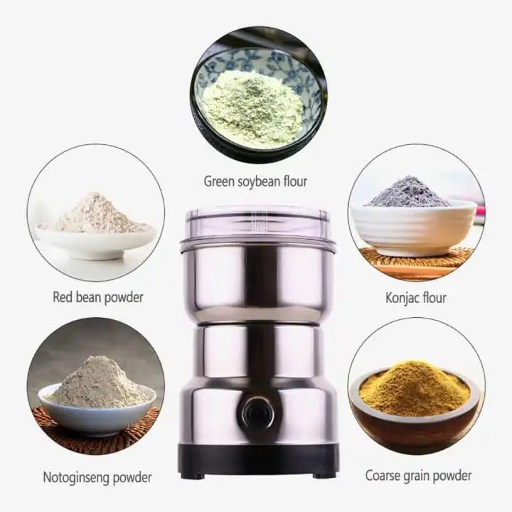 Image of Mini Electric Spice Grinder Machine One Touch Stainless Steel Coffee Masala Nuts Seeds Dry Grinding Compact Kitchen Tool Device