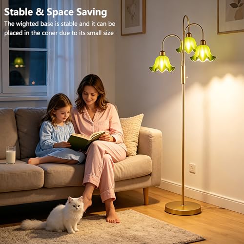 Image of Lightdot 70IN Flower Floor Lamp for Living Room, 3 Pole Dimmable Tree Floor Lamps with 3000K Bulb Included for Wedding /Party, Unique Floral Tall Lamp with 5Lbs Heavy Base for Bedroom /Sofa-Green