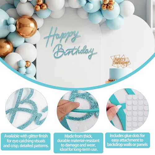 Image of TONIFUL Happy Birthday Sign for Backdrop - Glitter Teal Felt Banner - Includes Dot Glue - Perfect for Birthday Party Backdrop,Wall Decr,Balloon Arch,Photo Background