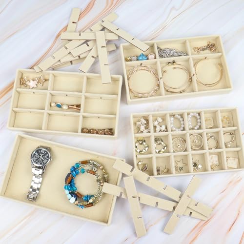 Rangement de bijoux en velours beige pour coiffeuse ordonnée - 4
