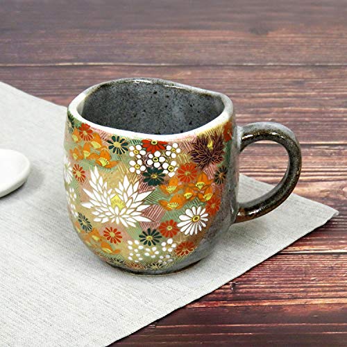 Taza de porcelana Kutani Yaki con flores doradas miniatura 3