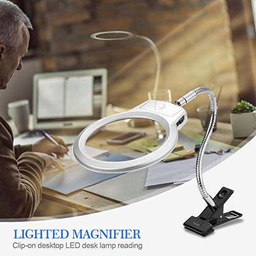 Podświetlana lupa Clip-on Blat biurka Lampa LED do czytania 2x 5x Lupa z dużą soczewką z zaciskiem Chaser of Light