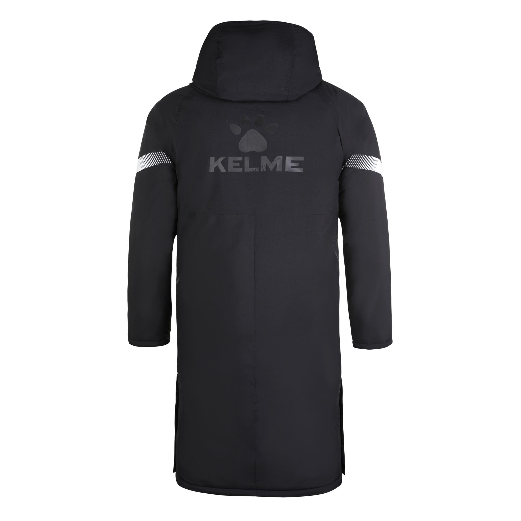 KELME Men's Long Parka Winter Coats, Windproof Hooded Soccer Training Jacket, Stadium Outdoor Cold Weather Warm Outerwear Black White X-Small
