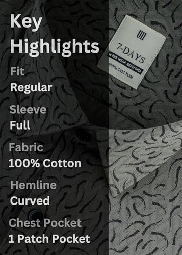 Image of 7-DAYS Men's Premium Printed Shirt - 100% Cotton, Regular Fit, Full Sleeve, with Pocket - Versatile for Formal Occasions and Casual Wear