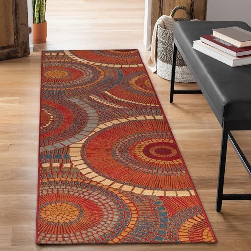 Liora Manne Marina Low Profile Durable Indoor/Outdoor Woven Rug- Circles Saffron 1'11" x 7'6"