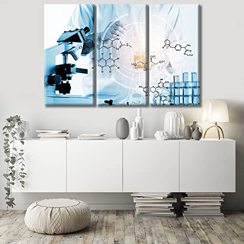 Image of TUMOVO Laboratory Research Concept Wall Art Home Decor Posters and Prints Young Scientist Painting Wall Art for Living Room 3 Pieces Medical Black and White Wall Art Framed Ready to Hang (42 inch Wx28 H)
