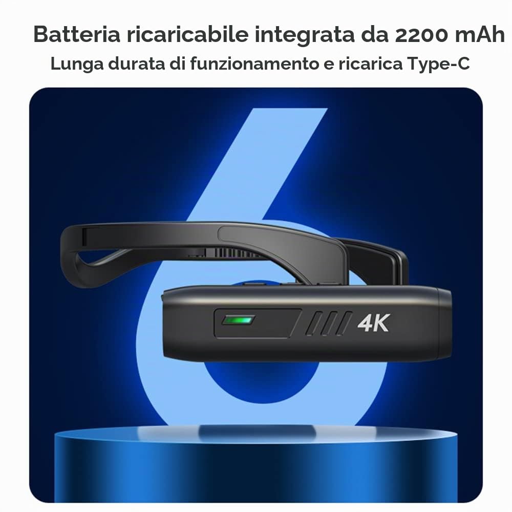 Andoer 4K WiFi Indossabile Videocamera 30FPS Obiettivo 120° Anti-shake Testa Montata Webcam APP Controllo