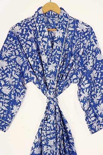 Cotton Hand Block Print Kimono Robes for Women, Long Length Floral Print Nightgown, Bikani cover- up cotton kimono3