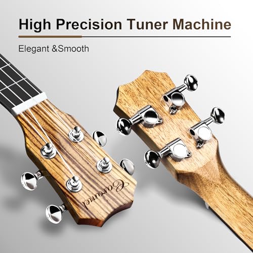 Image of Caramel 26inch CT103 Zebrawood High Gloss Tenor Electric Ukulele Professional Ukelele Kit Beginner Guitar Starter Bundle Strings, Padded Gig Bag, Strap