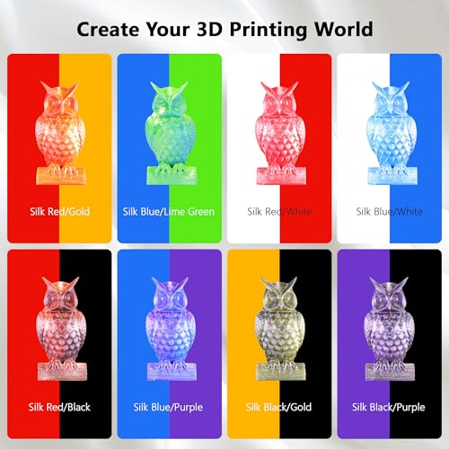 Image of Silk PLA 2 Color in 1 Coextrusion 3D Printer Filament Bundle: White /Red, White /Blue, Blue /Purple, Lime GreenBlue, RedGold, RedBlack, GoldBlack, PurpleBlack, 2Kg Dual Color Silk PLA, 250g x 8