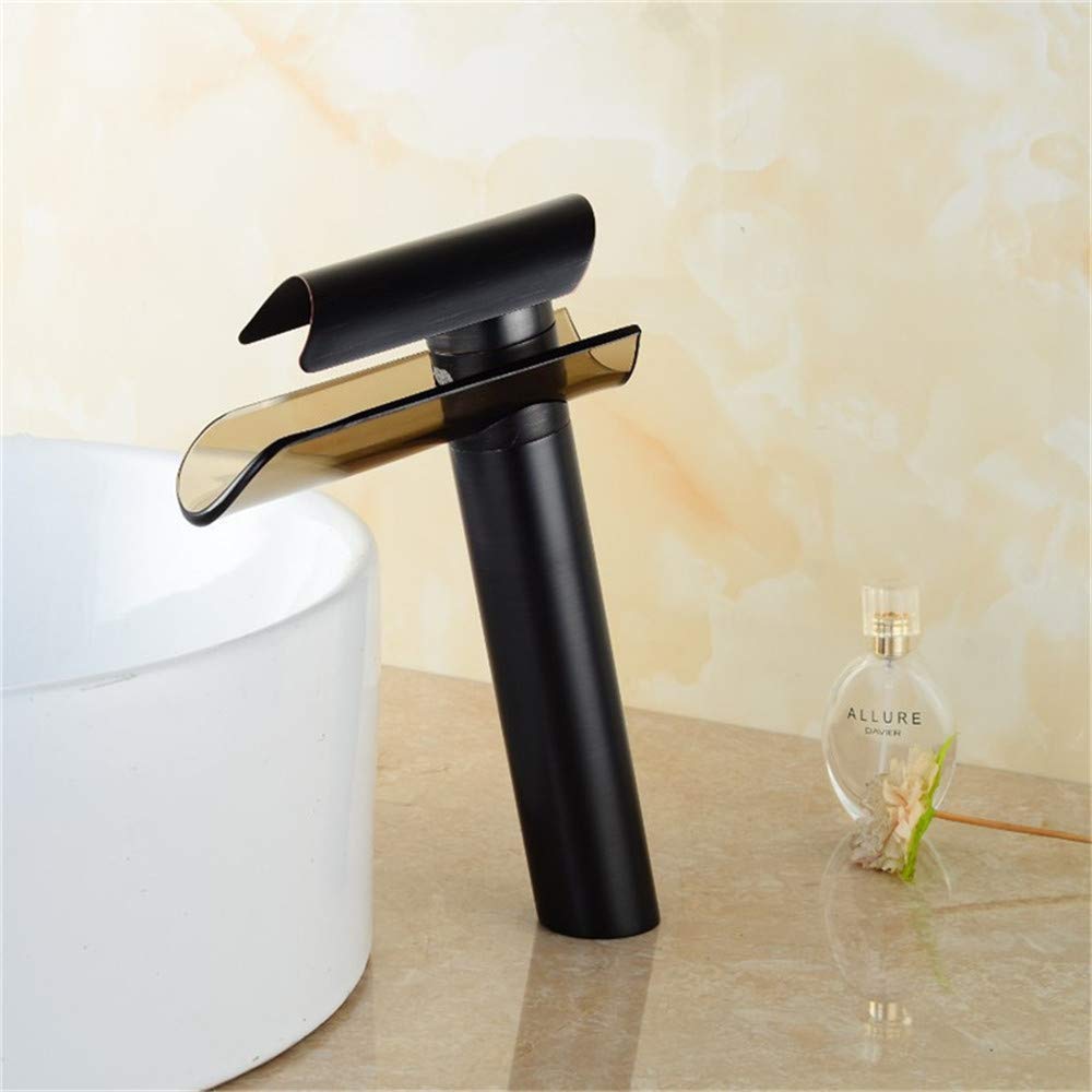 Robinet cascade en verre Heigu pour vasque haute. Mitigeur eau chaude et froide de salle de bain.