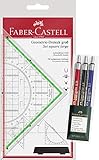 Maßlänge 20 cm Faber Castell - Zeichendreieck groß, mit Griff + 3 Druckbleistifte TK-FINE, Inhalt: 0,35 mm, 0,5 mm + 0,7 mm