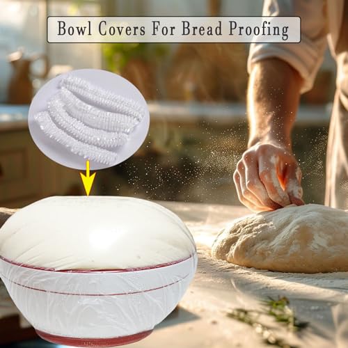 STAYWILD 100pcs Elastic Bowl/Basket Covers for Proofing,Shower Caps for Sourdough Bread Baking Supplies,Plastic Wrap for Food Fruit Vegetable - Thumbnail 3