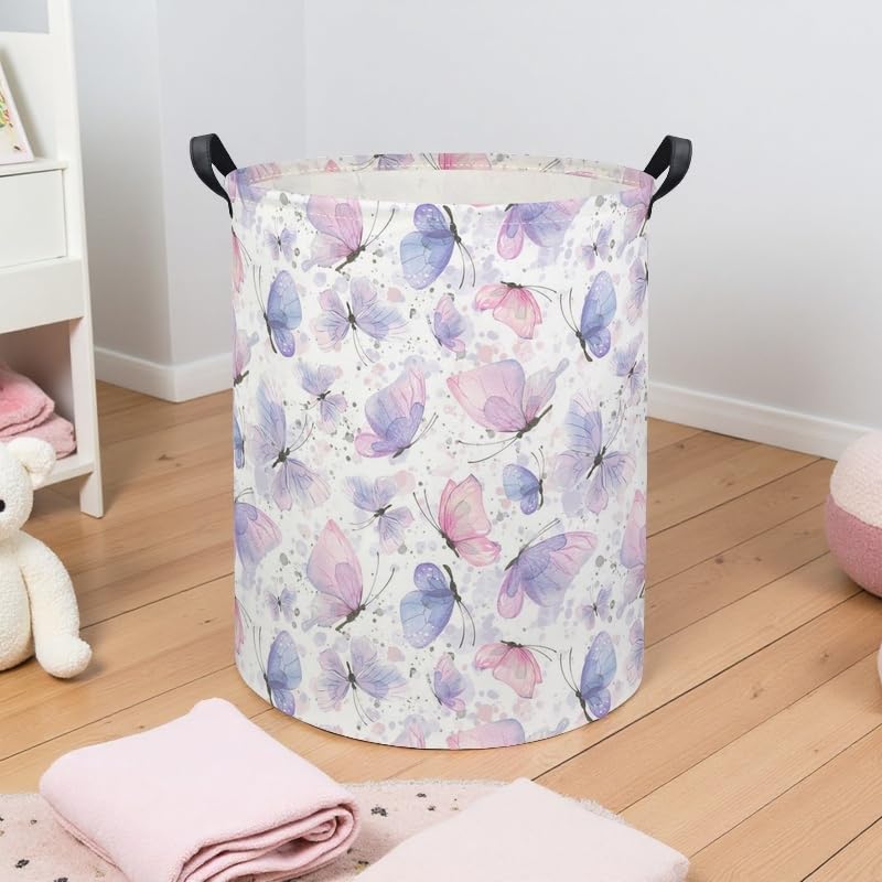 Image of Butterfly Baby Laundry Basket Kids Hamper Animal Toy Storage Bin for Boys Room Decor Baby Nursery Hamper Gift Baskets for Bedroom Bathroom(Fancy Butterfly)