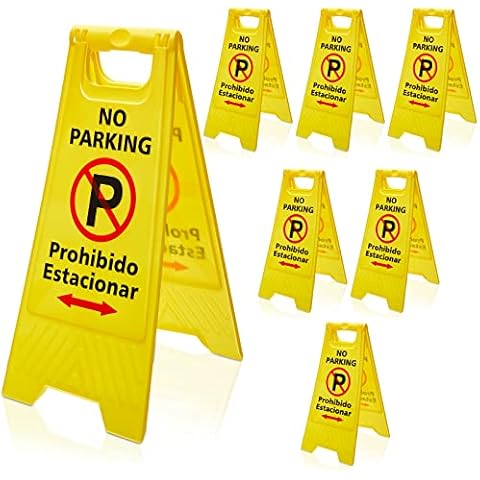 Pack of 6 Two Sided No Parking Signs Outdoor Folding Floor Sign for No Parking Plastic Self Standing No Parking Sign for Restaurants Business Lots Cover