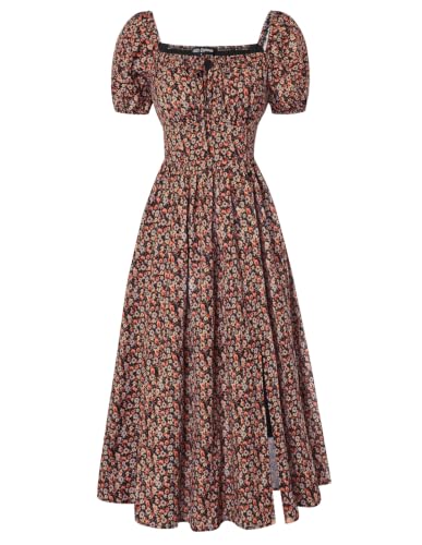 Image of Scarlet Darkness Women's Floral Corset Dress with Split 2026 Summer Spring Square Neck Midi Milkmaid Dresses