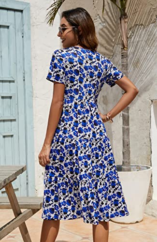 Image of Berydress Women's Casual Summer Tiered Midi Dress 2026 V Neck Boho Sundress | Short Sleeve Dresses for Women, Loose Ruffle Babydoll Style, Cotton Blend Fabric, for Church, Going Out, Beach Vacation