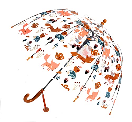 Mrtlloa Kids Fox & Hedgehogs Clear Bubble Umbrella, Toddler Grip Curved Handle Stick Rain Umbrella #TOP5