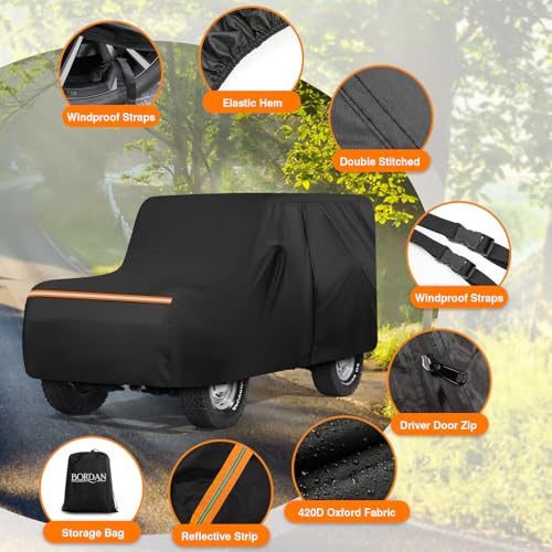 Image of Car Cover Compatible with 1960-1984 Toyota Land Cruiser FJ40 /41 /42, Waterproof 420D Oxford All Weather Protection Classic Car Covers with Reflective Strips, Zipper Door, Windproof Straps & Storage Bag