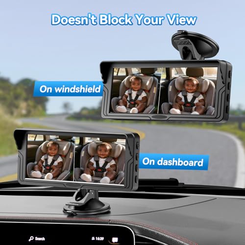 Dual Baby Car Camera for 2 Kids - 6.86 Inch IPS AHD 1080P Split Screen Monitor with 2 Backseat Cameras, Cigarette Lighter & USB Powered, IR Night Vision, 360° Rotatable, Double Rear-Facing Mirror - Image 5