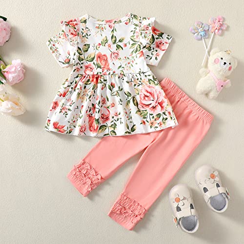 Image of Newborn Baby Girl Clothes Toddler Girl Outfits Ruffle Long Sleeve Tops Pants with Hats and Headband Fall Summer Clothes Sets