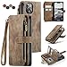 Lxisxcna iPhone 14 5G Case,iPhone 14 5G Wallet Case with Card Holder Kickstand Magnetic Zipper Pocket Lanyard Strap Wristlet,Leather Flip Case Wallet for iPhone 14 5G 6.1 Inch (Brown)