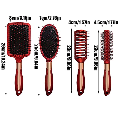 4-teiliges Haarbürsten-Set, antistatische Massage, ovaler Kamm, entwirrende Bürste, runde Haarbürste, Entwirrungsbürste für Damen, Herren und Kinder