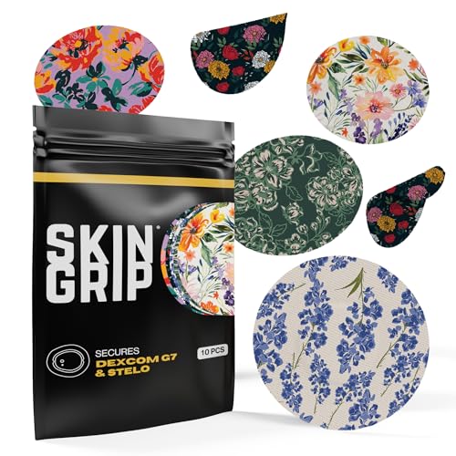 Skin Grip Adhesive Patches for Dexcom G7 & Stelo CGM Waterproof & Sweatproof Cover for Continuous Glucose Monitor Sensor Stays Secure for 10-15 Days 10 Pack Floral