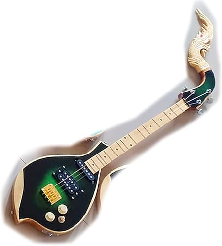 Isarn Electric Phin 3 cuerdas, instrumento musical de guitarra tailandesa lao, Pin77 musical tailandés tradicional (negro-verde)