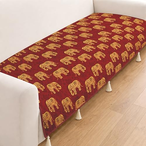 Image of Cloth Fusion Quilted Sofa Cover Seat Mat 2 Seater, Elephant Block | Reversible Jaipuri Print, 120 cm, Seat Cover Only, Decorative Tassel Edging With A Spare, Easy Tuck-In Hold, Not Anti-Slip