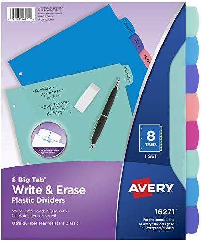 Avery Big Tab Write & Erase Dividers, 8-Tab, Pastel, 1 Set