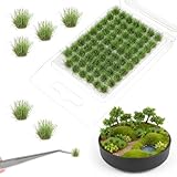 DOPENSPI 72 Stück Graskopf Modellbau Gras,Static Grass Tuft Miniatur Deko Modellbau Zubehör Modell Tiefland-Sträucher Kunstrasen Miniatur-Gelände für DIY-Sandgelände Miniaturwelt(Mittelgrün)