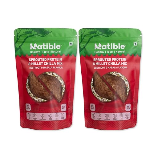 Dosa Mix Beetroot & Masala – High Protein Instant Dosa Mix with Sprouted Millet, No Onion No Garlic, Beetroot Chilla & Masala Mix, Healthy Breakfast for Kids & Adults (Pack of 2-400g)