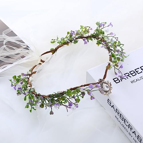 LEEMASING Serre-tête de fleur elfe couronne fée diadèmes floraux pour Pâques, carnaval, fête de mariage, mariage (violet blanc)
