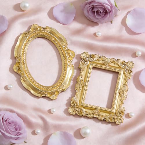 Image of 6 Pcs Mini Frames, Gold Small Vintage Picture Frames Antique Resin Photo Frame for DIY Craft Galley Wall Hanging Jewelry Display Shooting Photo Props Christmas Decor (Without Backings)