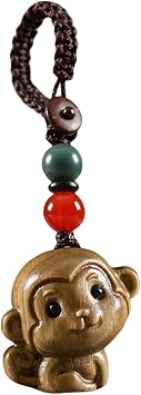 Cute Wooden Monkey Ornament Keychain, Retro Mini Crafted Monkey Figurines, Wood Sculptures Carving Ornament, Tea Pet Hand Toy for Bookshelf, Creative Animal Decoration, Zodiac Animal