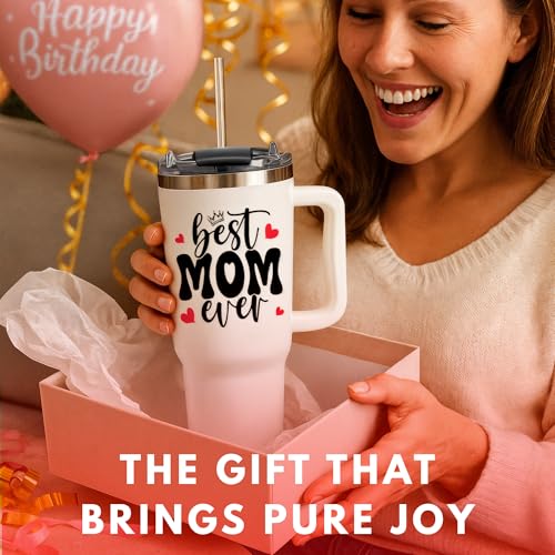 Christmas Gifts For Mom - Best Mom Ever Tumbler With Handle 40oz, Mommy Coffee Mug, Mama Tumblers, Momma Gift Ideas, Funny Birthday Present For Her, Cute Mother Day Gift Tumbler, Mom Cup - Image 3