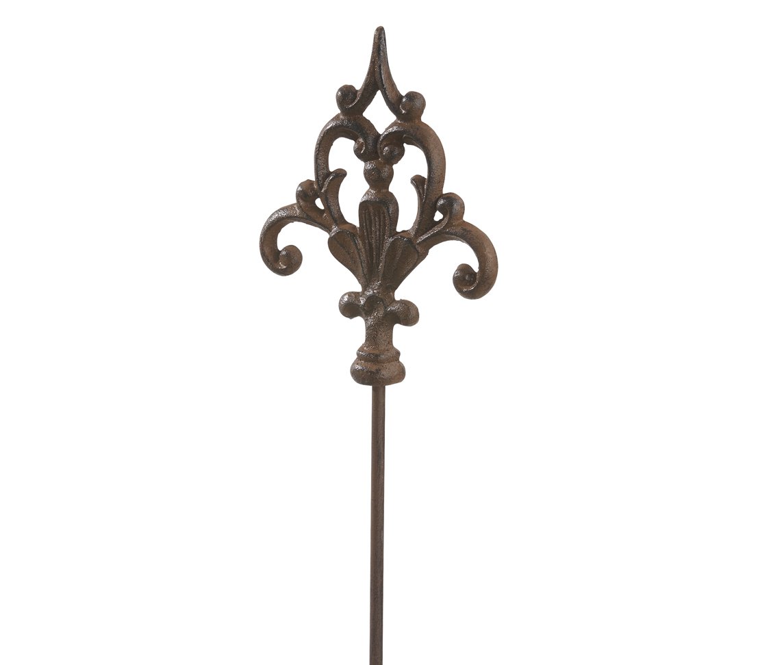 Dehner Gartenstab Ornament Speer, 6 Stück, je ca. 140 x 16 x 3.2 cm, Gusseisen, edelrostfarben