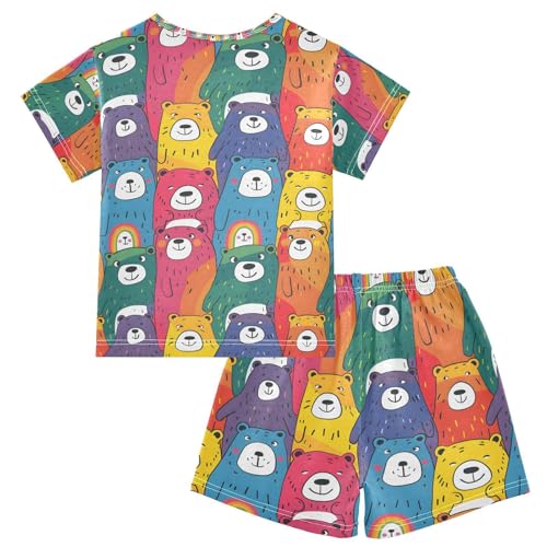 ALAZA Bear Colorful Cartoon Pajamas Set Short Sleeve Cotton Sleepwear Summer Pjs 2 Piece 5-14Y2