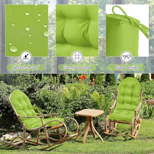 Image of Geelin 4 Pcs Outdoor Patio Chair Cushion Thick High Back Adirondack Chair Cushion Tufted Weather & Fade Resistant Anti-Slip Outside Rocking Chairs Pads with Ties 44 x 19 x 4 Inch (Fruit Green)