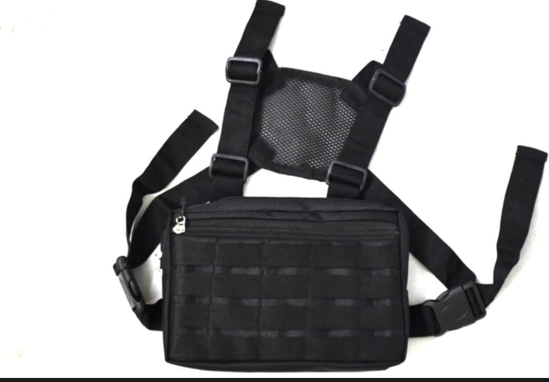 Tactical Chest Rig Bag, Black, MOLLE System, Adjustable Harness Straps, Unisex Streetwear-image-42