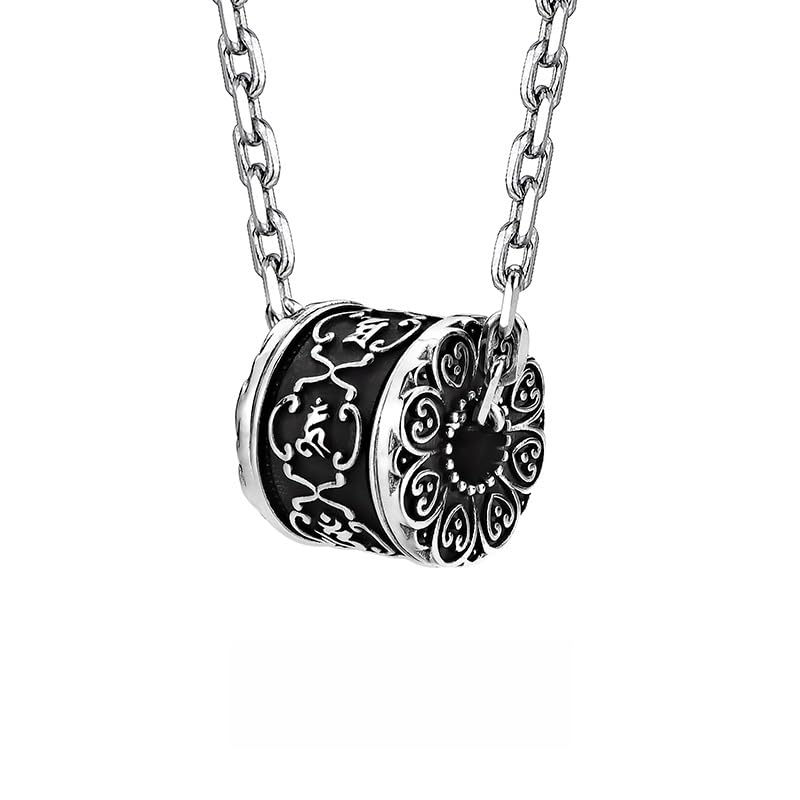 Pendentif mantra six syllabes en argent massif rotatif haut de gamme retro